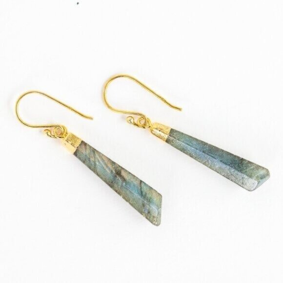 Labradorite Gemstone Geometric Drop Earrings Unique, Pretty Earrings - Picture 4 of 7